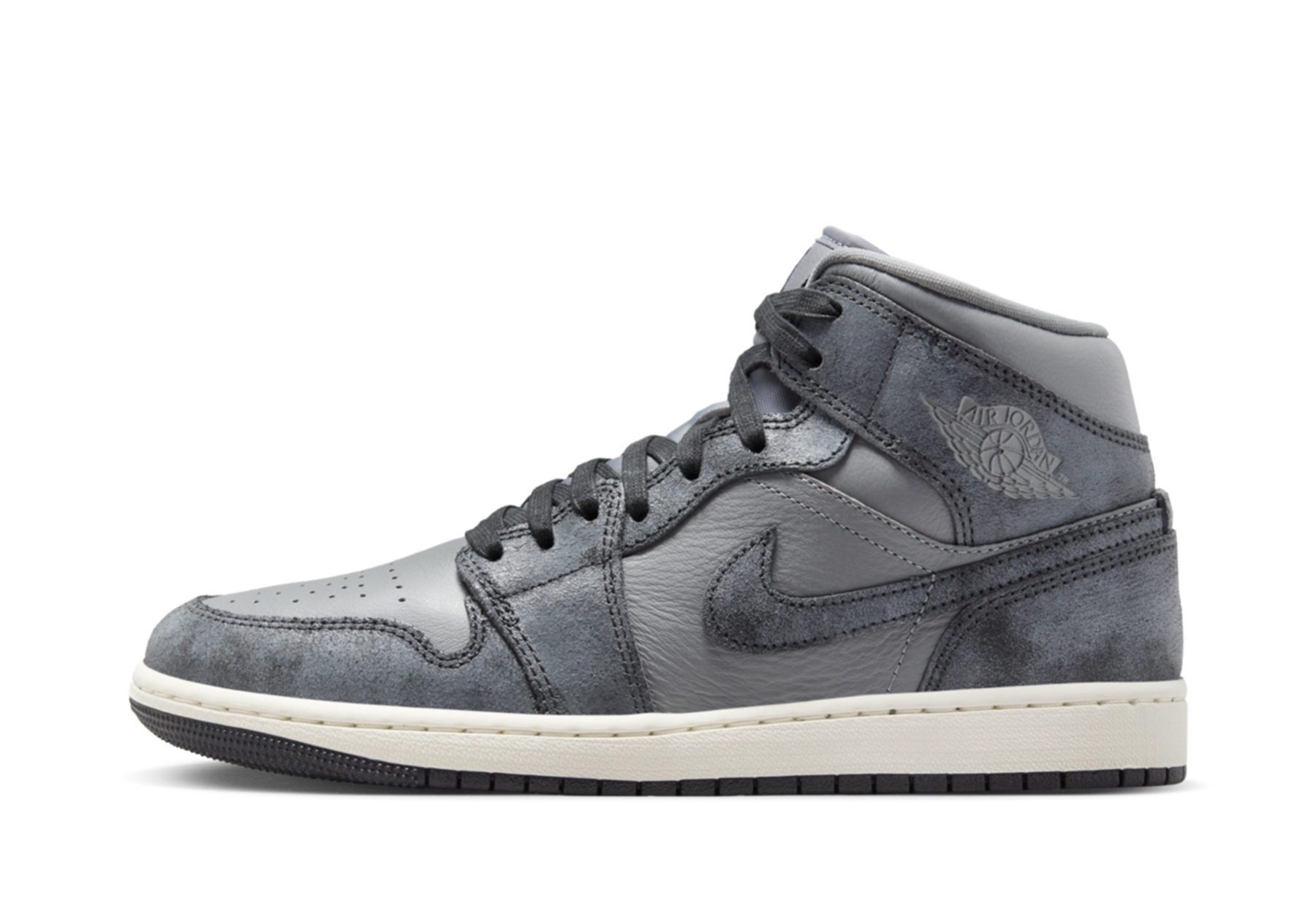 Air Jordan 1 Mid WMNS 'Distressed Smoke Grey' (2024) Smoke Grey/Off Noir/Sail sneaker – authenticated on KLEKT