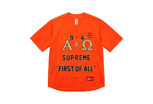 Supreme Alpha Omega Baseball Jersey 'Orange' (FW24) – authenticated on KLEKT