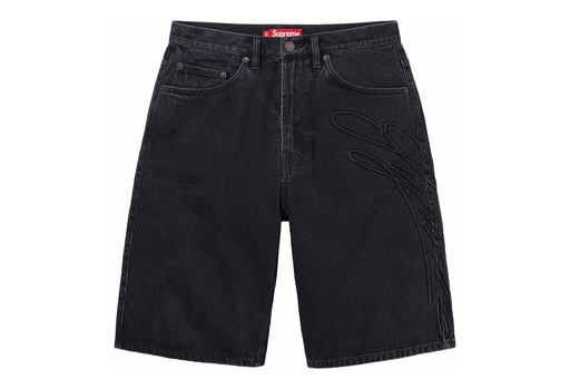 Supreme Script Baggy Denim Short Washed Black (SS24)