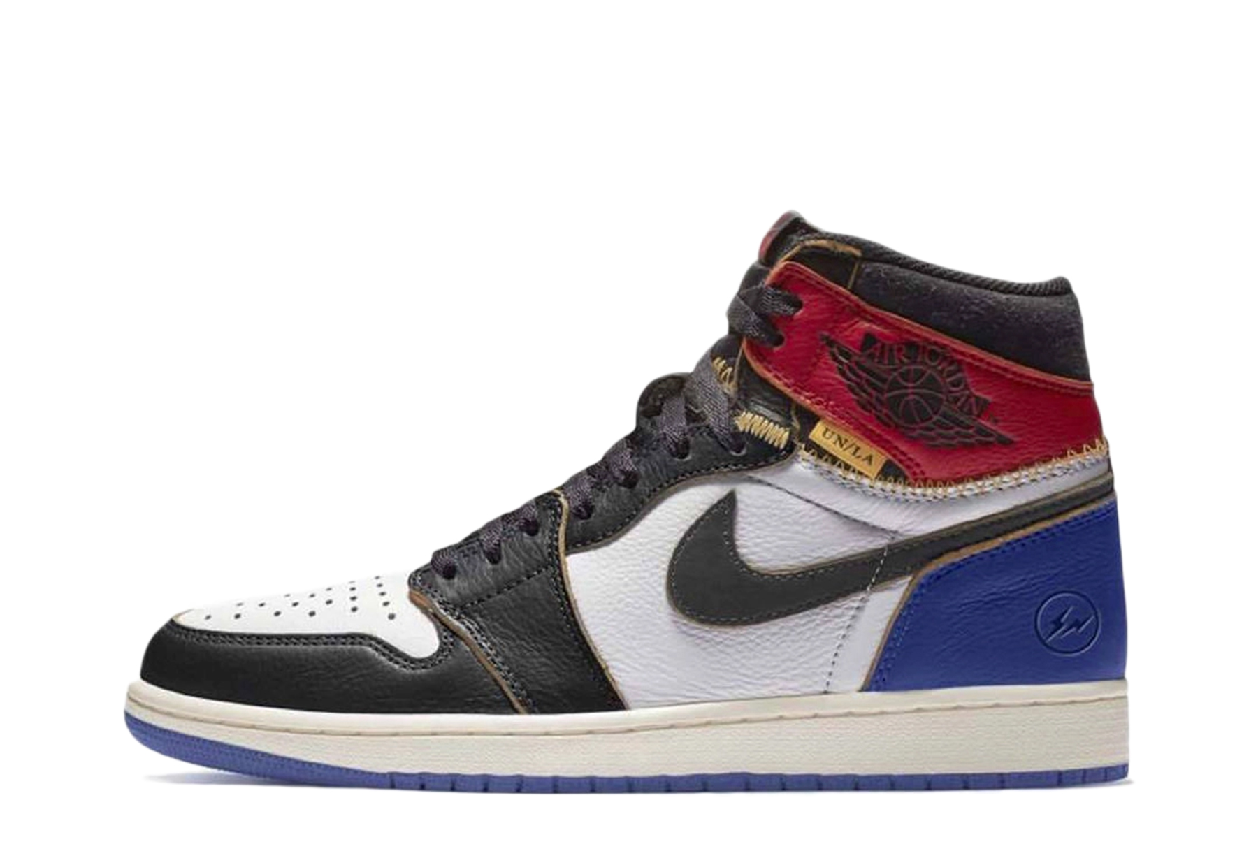 Air Jordan x Union LA x Fragment Design 1 High OG 'Varsity Red & Sport Royal' (2026) Black/White/Varsity Red/Sport Royal sneaker – authenticated on KLEKT