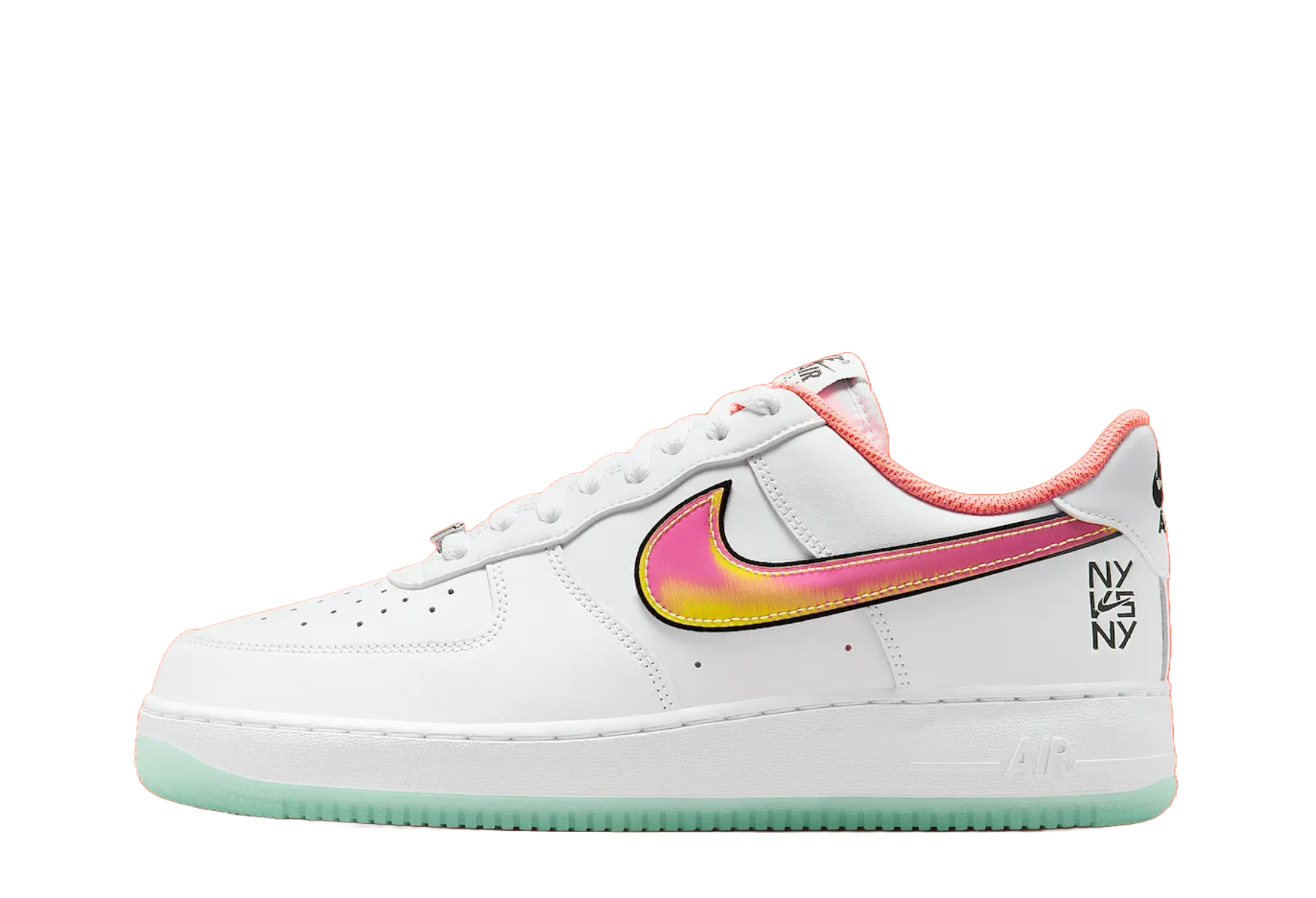 Nike Air Force 1 Low 'NY vs NY' (2025) White/Green Glow-Light Laser Orange-Crimson Pulse sneaker – authenticated on KLEKT