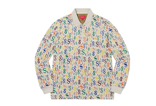 Supreme Currency Jacquard Zip L/S Polo White (FW22)
