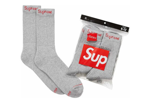 Supreme x Hanes Crew Socks 'Heather Grey' - 4 Pack (FW26)