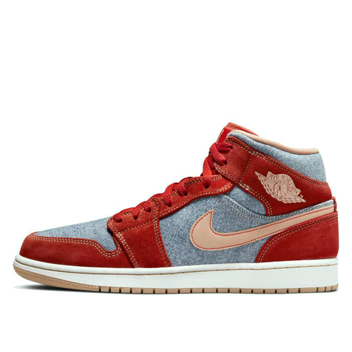 Air Jordan 1 Mid Denim (2021) CINNABAR/HEMP/WHITE sneaker – authenticated on KLEKT