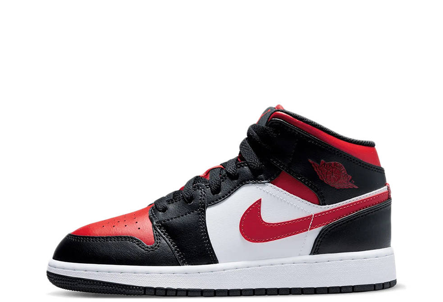 Air Jordan 1 Mid GS Bred Toe White (2022) Black/White/Fire Red sneaker – authenticated on KLEKT