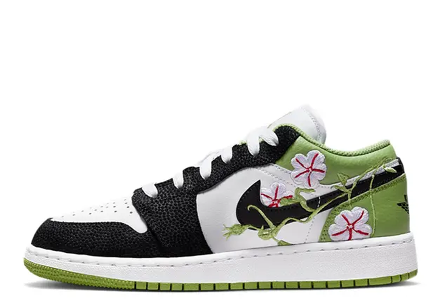 Air Jordan 1 Low GS Floral Embroidery Black Green (2022) BLACK/GREEN sneaker – authenticated on KLEKT