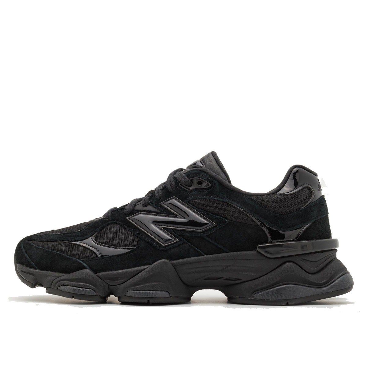 New Balance 9060 'Triple Black Suede Patent' sneaker – authenticated on KLEKT