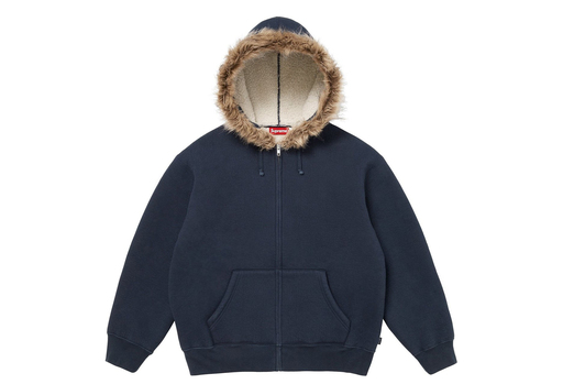 Supreme Faux Fur Zip Up Hooded Sweatshirt 'Navy' (FW25) – authenticated on KLEKT