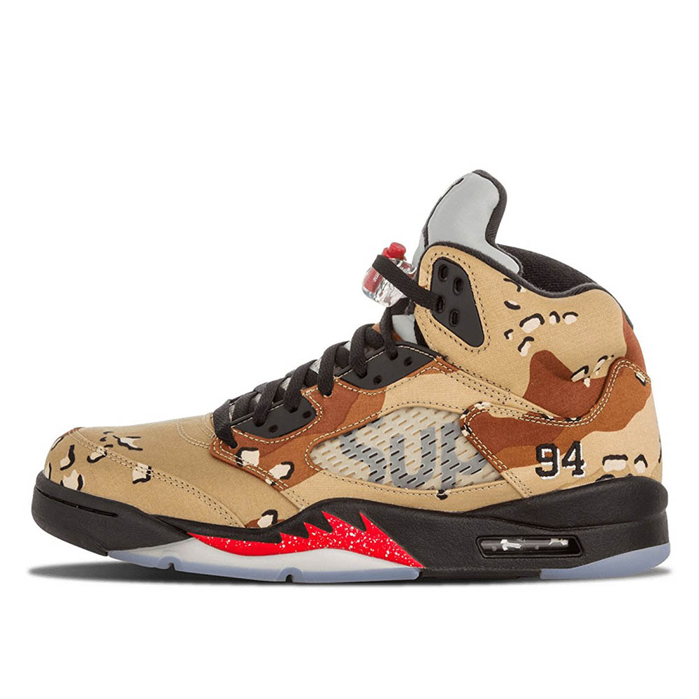 Air Jordan x Supreme 5 Retro Desert Camo (2015) sneaker – authenticated on KLEKT