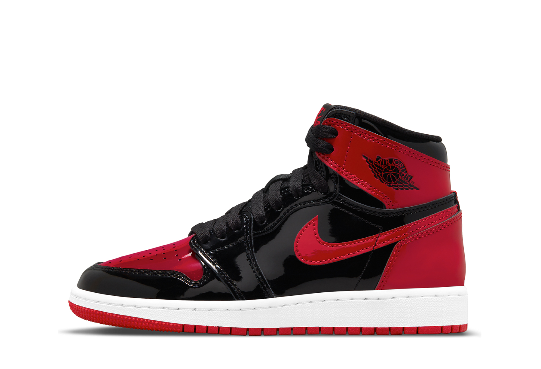 Air Jordan 1 Retro High OG GS 'Patent Bred' (2021) BLACK/WHITE/VARSITY RED sneaker – authenticated on KLEKT