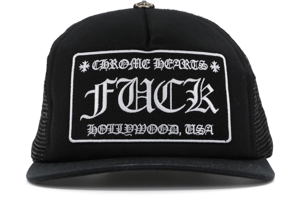 Chrome Hearts FUCK Hollywood Trucker Hat Black/Black BLACK/BLACK sneaker – authenticated on KLEKT