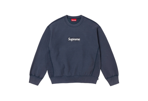 Supreme Washed Box Logo Crewneck 'Navy' (SS25) – authenticated on KLEKT