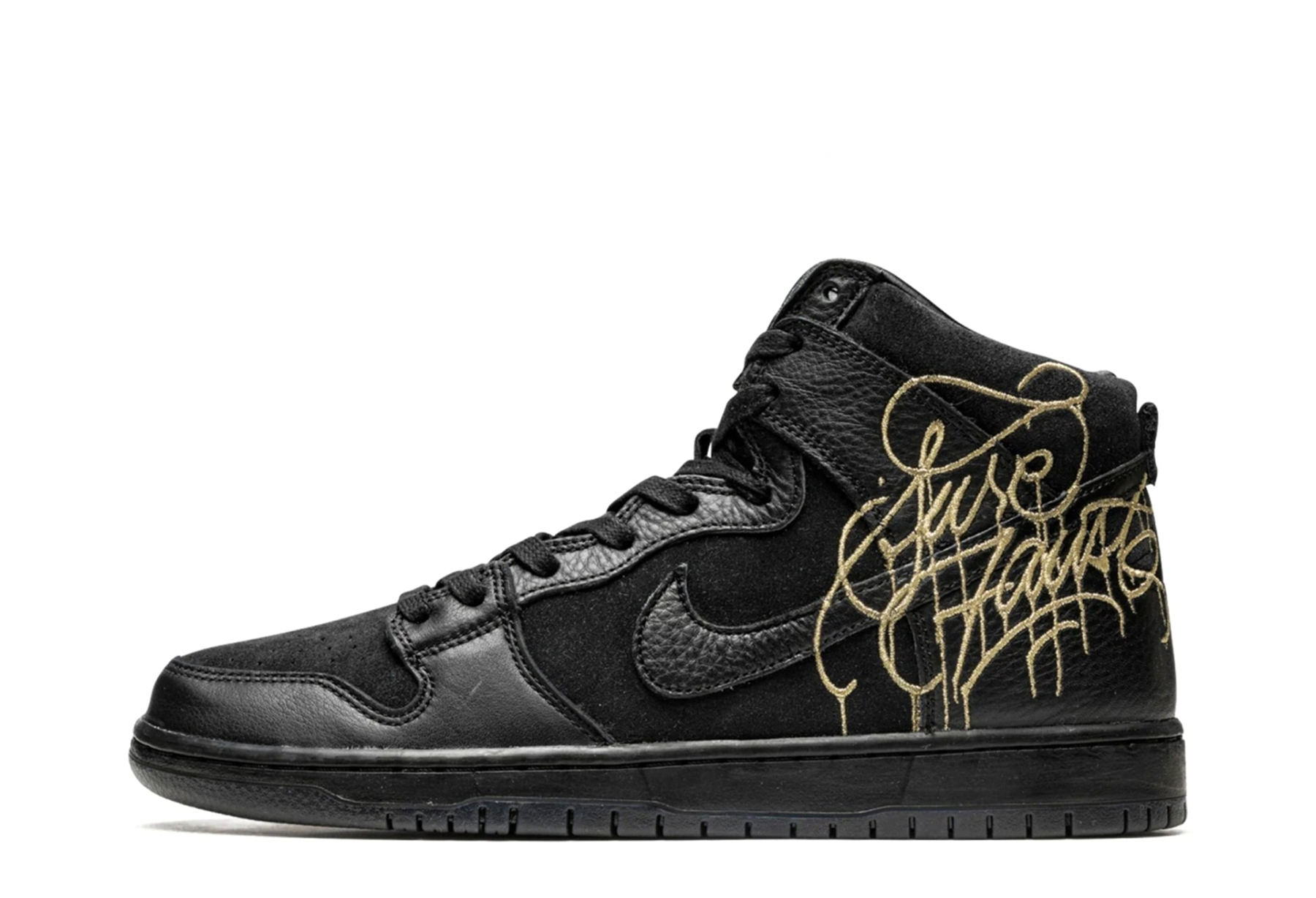 Nike SB x FAUST Dunk High Black Gold (2022) Black/Metallic Gold/Black sneaker – authenticated on KLEKT