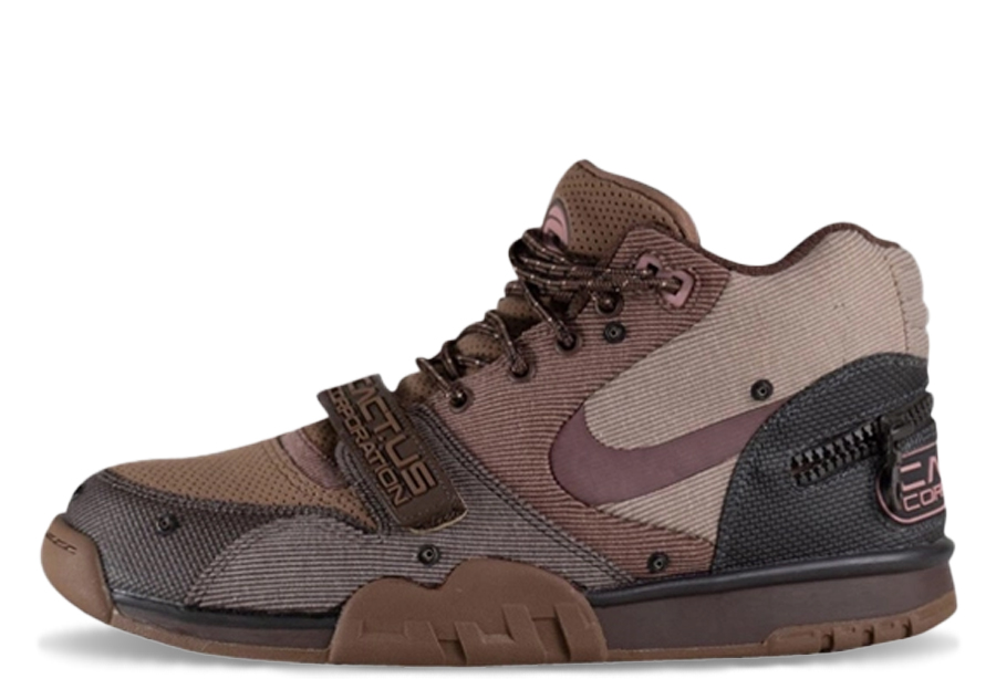 Nike x Travis Scott Air Trainer 1 Mid 'Cactus Jack Brown' (2022) Grey Haze/Olive Aura sneaker – authenticated on KLEKT
