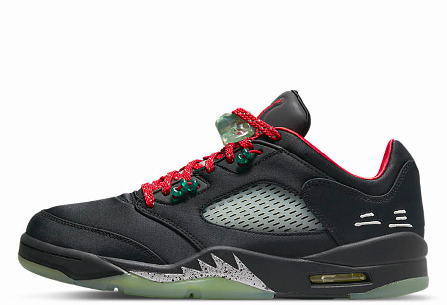 Air Jordan x Clot 5 Low 'Black Red' (2022) Black/Classic Jade/Fire Red/Metallic Silver sneaker – authenticated on KLEKT