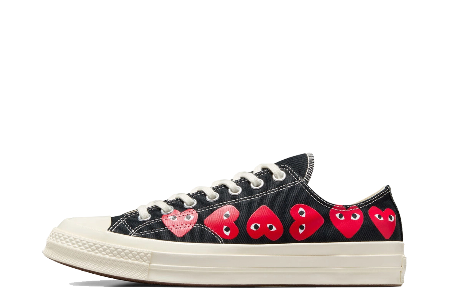 Converse x Comme des Garçons PLAY Chuck 70 Low 'Black Multi Heart' (2023) Black/High Risk Red/Egret sneaker – authenticated on KLEKT