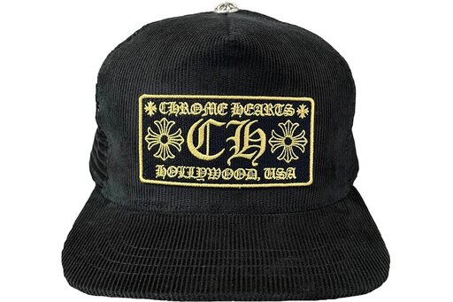 Chrome Hearts CH Hollywood Corduroy Trucker Hat Black/Gold