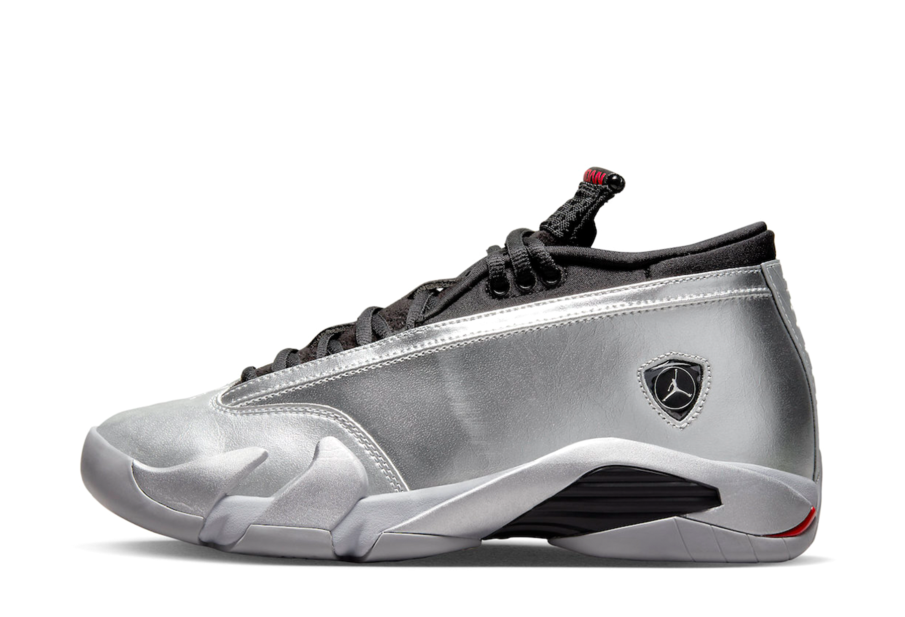 Air Jordan 14 Low WMNS 'Metallic Silver' (2023) Metallic Silver/Fire Red-Wolf Grey-Black sneaker – authenticated on KLEKT