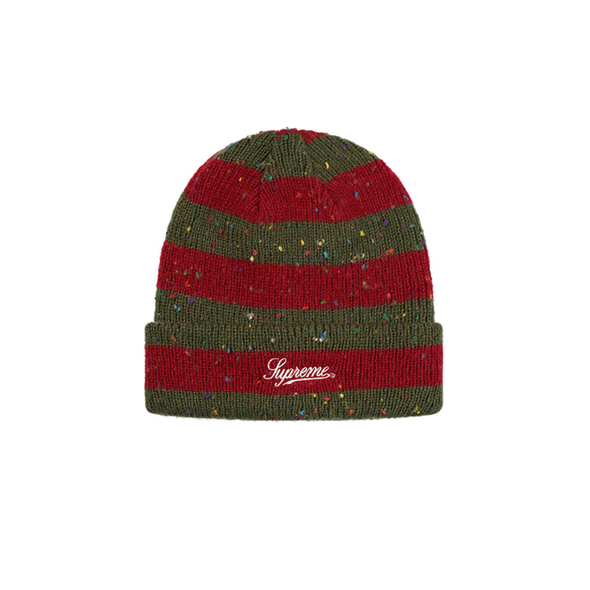 Supreme Stripe Speckle Beanie Red (FW19) Red / Green sneaker – authenticated on KLEKT
