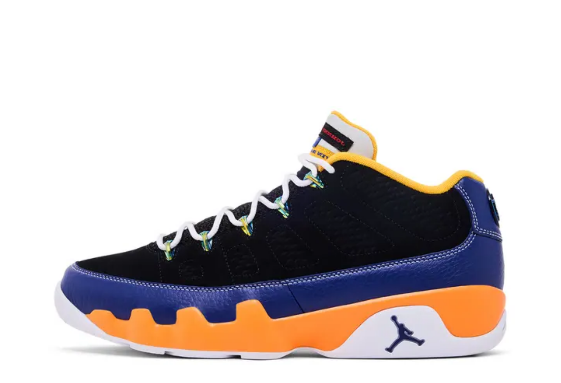 Air Jordan 9 Retro Low 'What The Kilroy' (2026) BLACK/UNIVERSITY BLUE-UNIVERSITY GOLD-DARK CAYENNE-CHALLENGE RED-DEEP ROYAL BLUE sneaker – authenticated on KLEKT