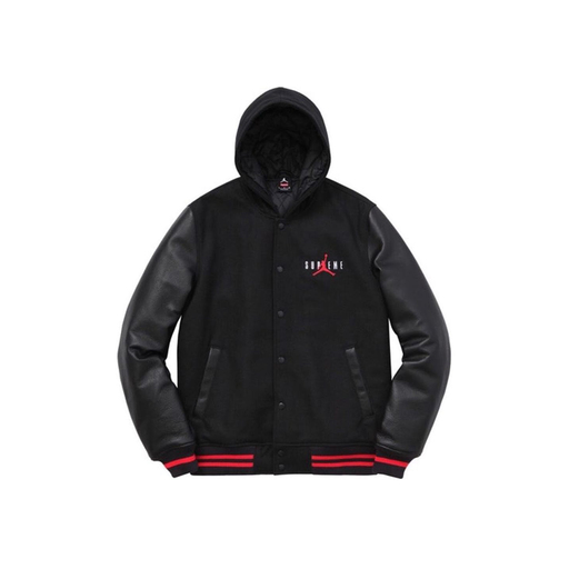 Air Jordan x Supreme Hooded Varsity Jacket Black (FW15)
