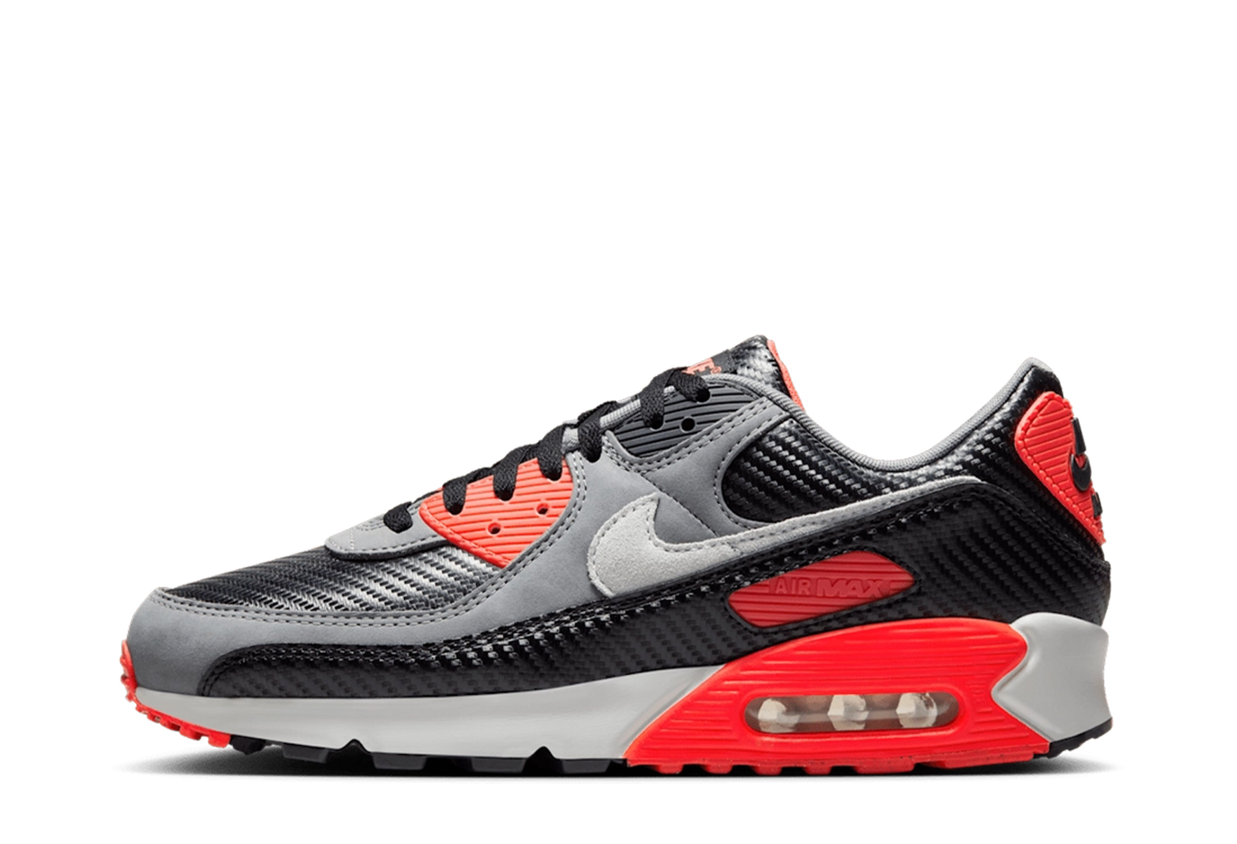 Nike Air Max 90 PRM 'Carbon Fiber Infrared' (2025) Black/Cool Gray/Bright Crimson/Photon Dust sneaker – authenticated on KLEKT
