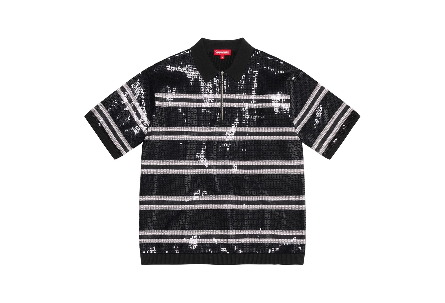 Supreme Sequin Stripe Zip Polo Black (SS23) BLACK sneaker – authenticated on KLEKT
