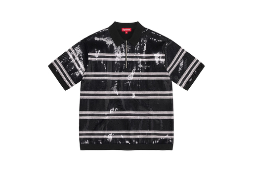 Supreme Sequin Stripe Zip Polo Black (SS23)