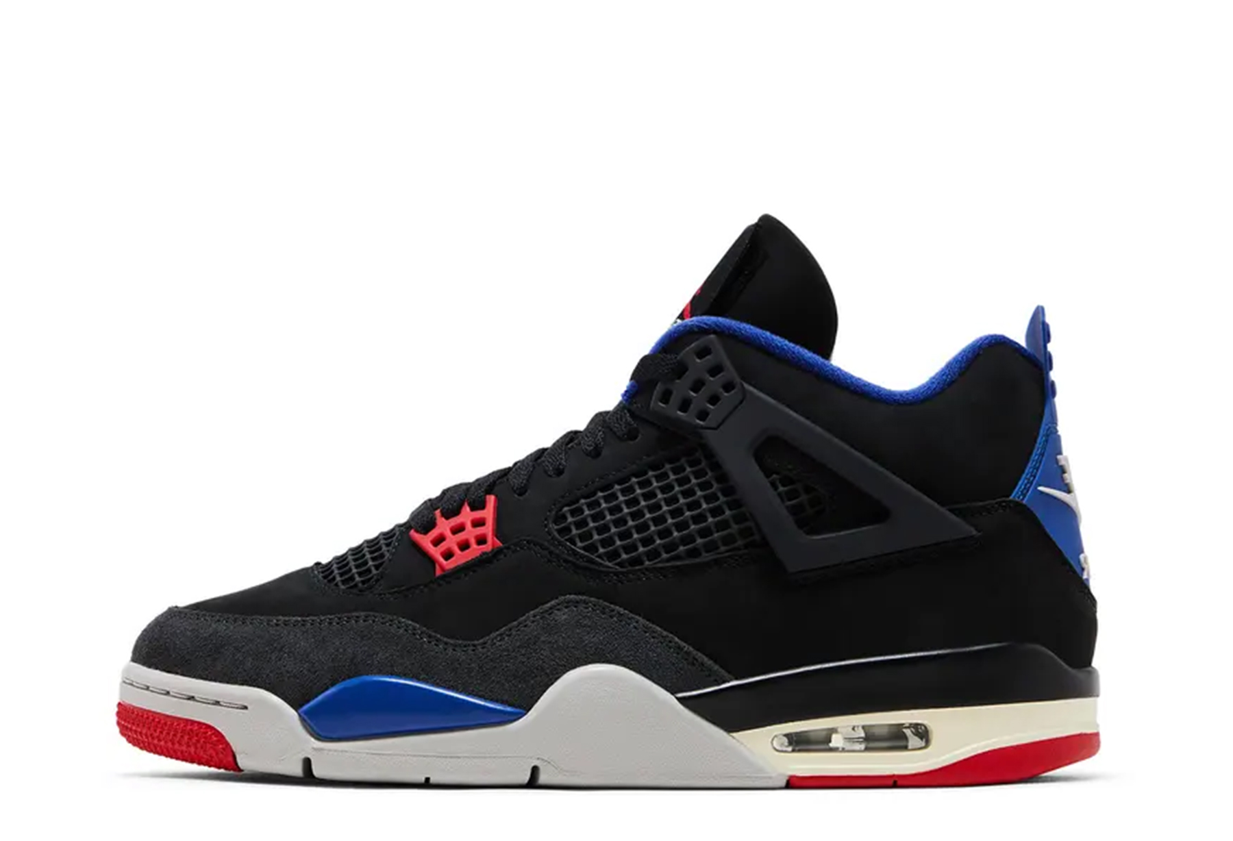 Air Jordan 4 'Rare Air' - WITH GOLD 'Jordan Rare Air' STITCHING (2025) Black/Fire Red/Deep Royal Blue/Dark Smoke Grey sneaker – authenticated on KLEKT