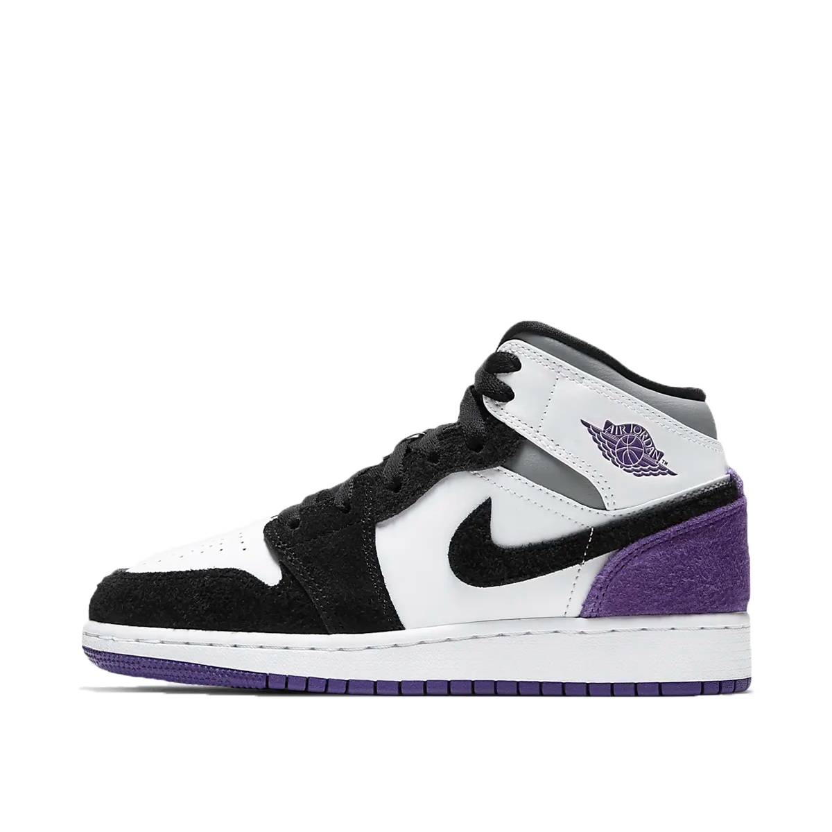 Air Jordan 1 Mid SE Purple (GS) (2020) WHITE/BLACK/LIGHT SOLAR FLARE HEATHER/VARSITY PURPLE sneaker – authenticated on KLEKT