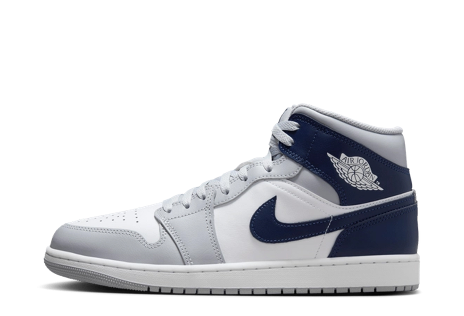 Air Jordan 1 Mid 'Wolf Grey & Midnight Navy' (2024) White/Wolf Grey/Midnight Navy sneaker – authenticated on KLEKT