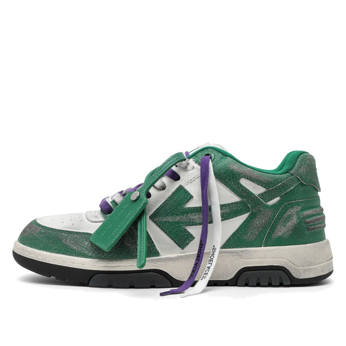 Off White Out Of Office OOO Low Tops Green White Vintage Distressed Leather photo 1