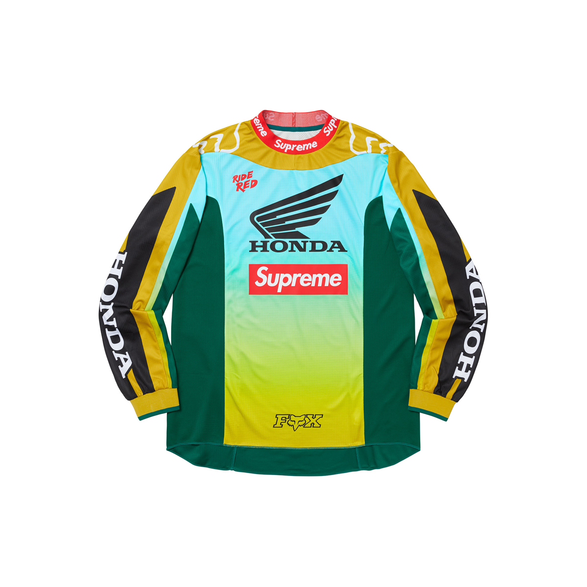 Supreme x Honda x Fox Racing Moto Jersey Top Moss (FW19) Green / Blue / Yellow / Black sneaker – authenticated on KLEKT