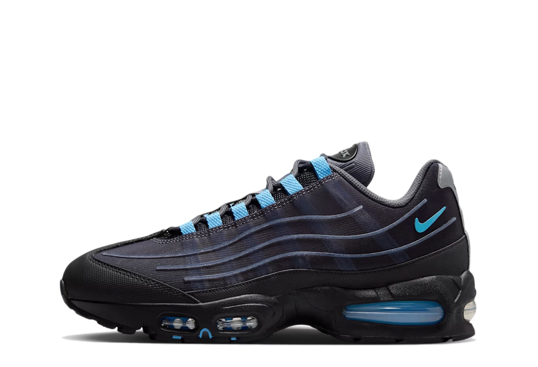 Nike Air Max 95 Tech 'University Blue' (2026) Black/Iron Grey/Metallic Silver/University Blue sneaker – authenticated on KLEKT
