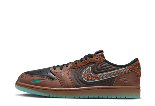 Air Jordan 1 Retro Low OG 'Somos Historias' in Light Chocolate suede with Velvet Brown overlays and Cool Water accents
