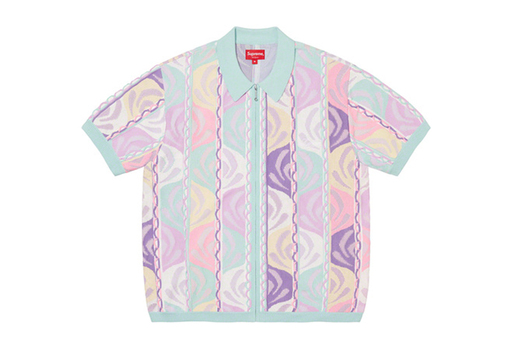 Supreme Abstract Textured Zip Up Polo Pale Blue (SS22)