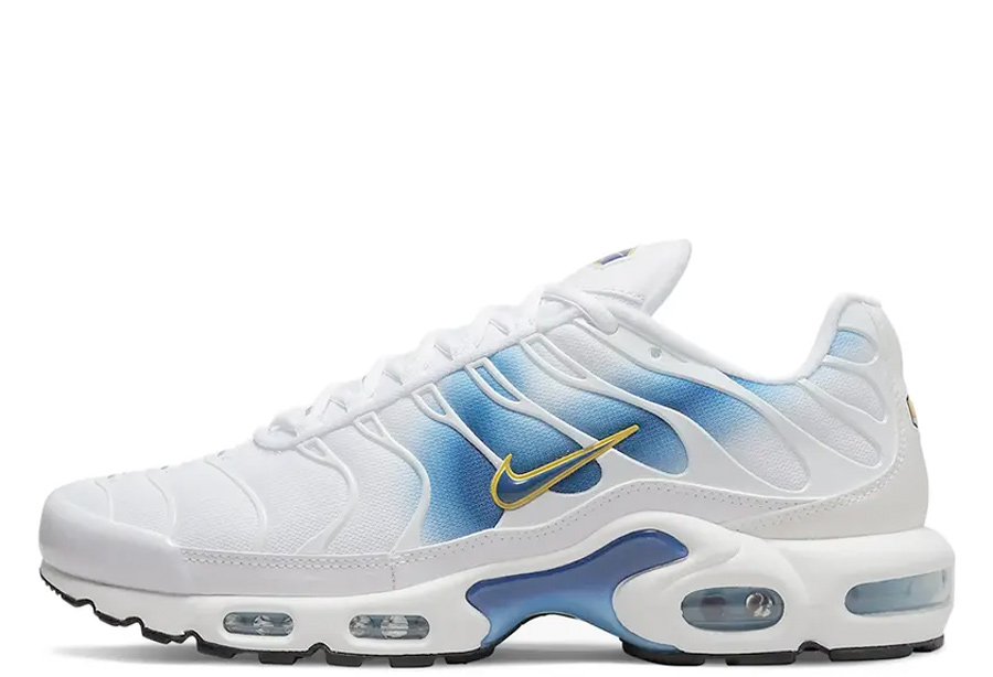 Nike Plus TN Spray Paint Swoosh White Blue (2022) White/Tour Yellow/Baltic Blue sneaker – authenticated on KLEKT