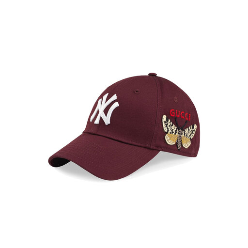 Luxury Gucci New York Yankees Butterfly Cap Dark Red 