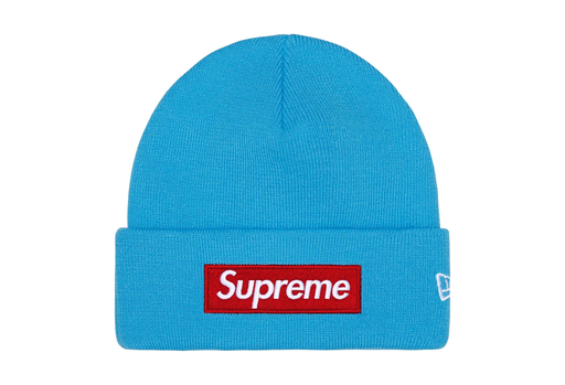 Supreme x New Era Box Logo Beanie 'Cyan' (FW25) – authenticated on KLEKT