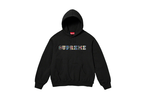 Supreme Collegiate Patchwork Leather Hooded Sweatshirt Black (FW23)