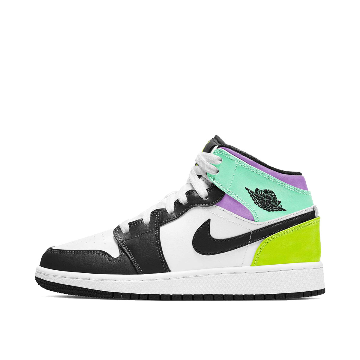 Air Jordan 1 Mid Pastel Black Toe (GS) (2021) WHITE/BLACK/VOLT/GREEN GLOW sneaker – authenticated on KLEKT