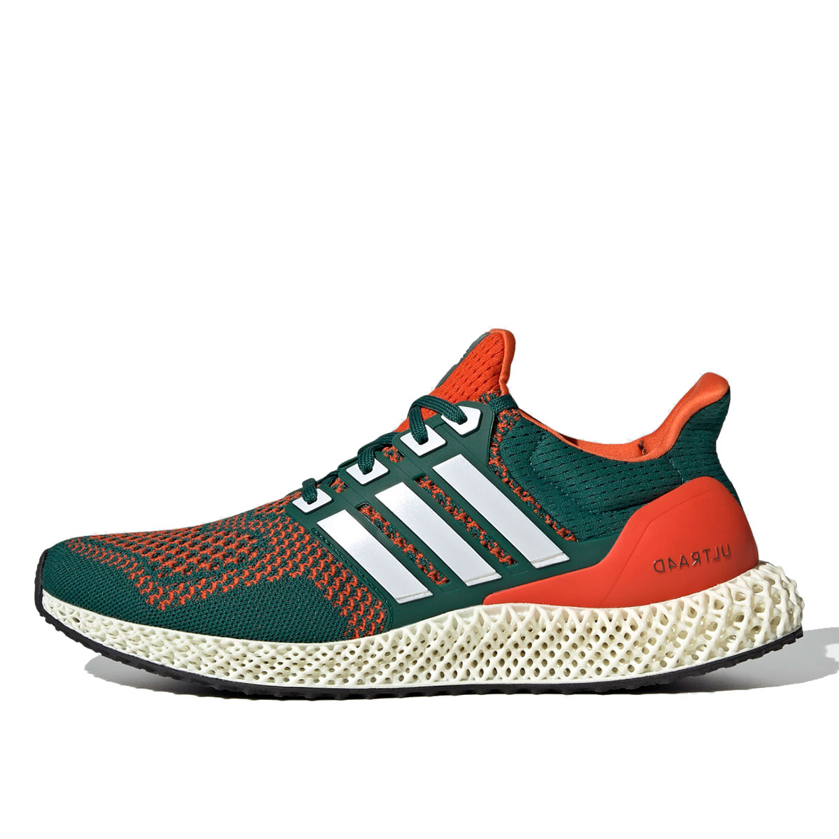 Adidas Ultra 4D Miami Hurricanes (2021) Collegiate Green/Cloud White/Collegiate Orange sneaker – authenticated on KLEKT