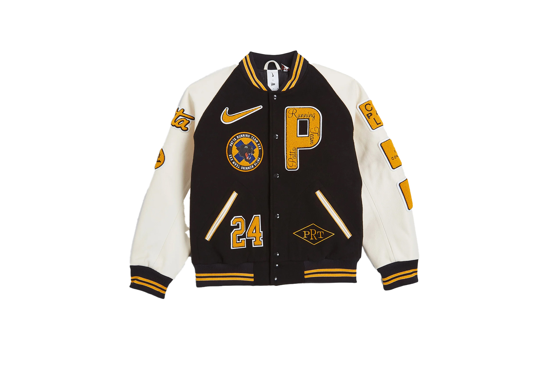 Patta x Nike Running Team Varsity Jacket Black Yellow-White (SS24) BLACK/YELLOW-WHITE sneaker – authenticated on KLEKT
