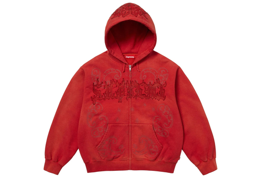 Supreme Leather Applique Zip Up Hooded Sweatshirt 'Burnt Red' (SS25)