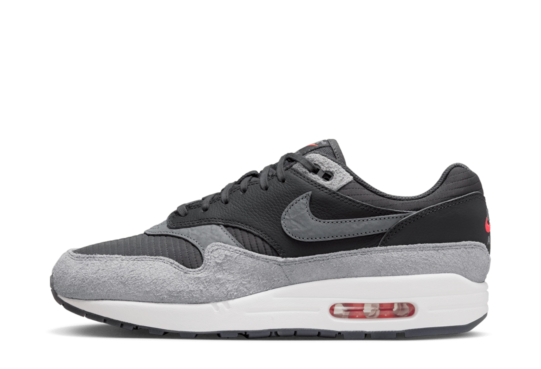 Nike Air Max 1 87 Premium 'Dark Smoke Grey' (2024) Dark Smoke Grey/Dark Smoke Grey/Flash Crimson/Summit White/Smoke Grey/Black sneaker – authenticated on KLEKT