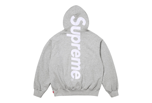 Supreme Satin Appliqué Hooded Sweatshirt 'Heather Grey' (FW25) – authenticated on KLEKT
