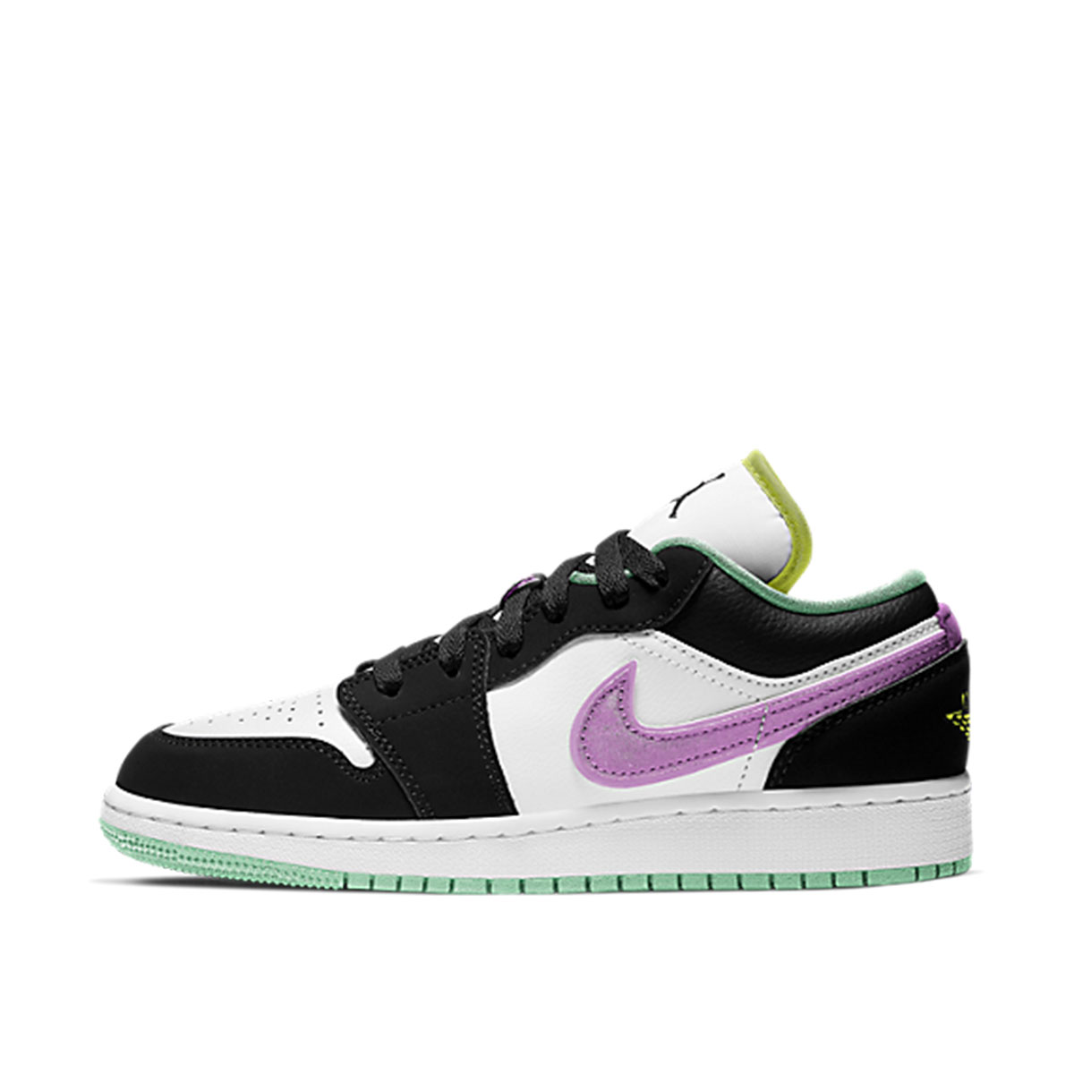 Air Jordan 1 Low Black White Purple (GS) (2021) BLACK/WHITE/PURPLE/GREEN sneaker – authenticated on KLEKT