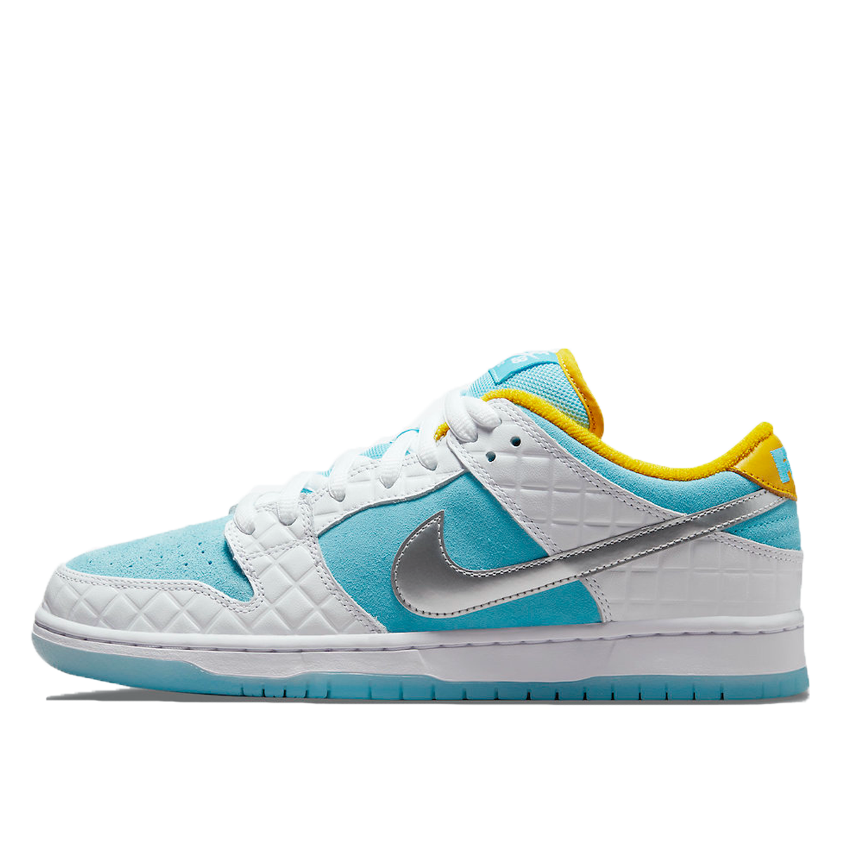 Nike x FTC SB Dunk Low Lagoon Blue (2021) White/Lagoon Pulse-Metallic Silver-Speed Yellow sneaker – authenticated on KLEKT