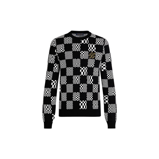 Luxury Louis Vuitton Distorted Damier Crewneck Jumper Sweatshirt Black White (2021)