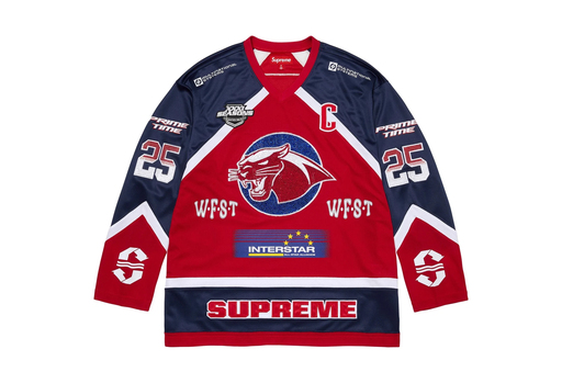 Supreme Rhinestone Hockey Jersey 'Red' (SS25) – authenticated on KLEKT